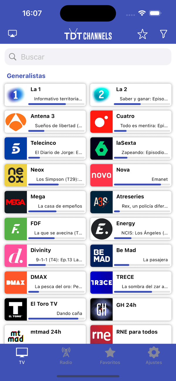 TDTChannels en iOS en pestaña TV