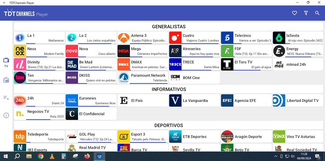 TDTChannels Player en Windows 10